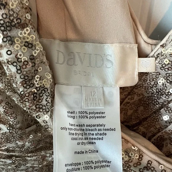 David's Bridal Champagne Sequin Dress Sleeveless Long - Picture 4 of 6